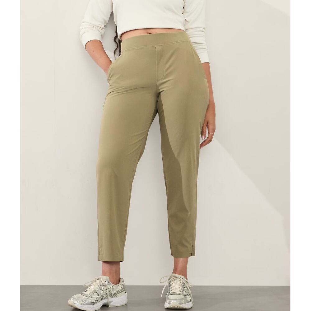 Athleta Brooklyn Mid Rise Ankle Pant Khaki Olive Branch Featherweight Stretch